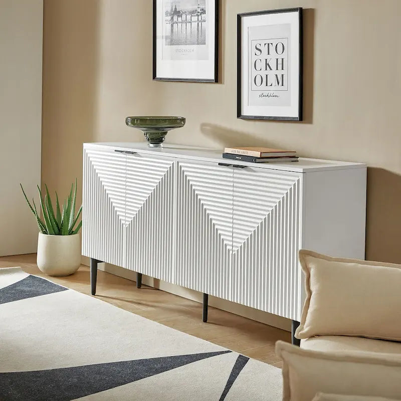 Burkart Modern 63Wide 4-Door Sideboard with Wine Rack and Metal Leg by HULALA HOME 19