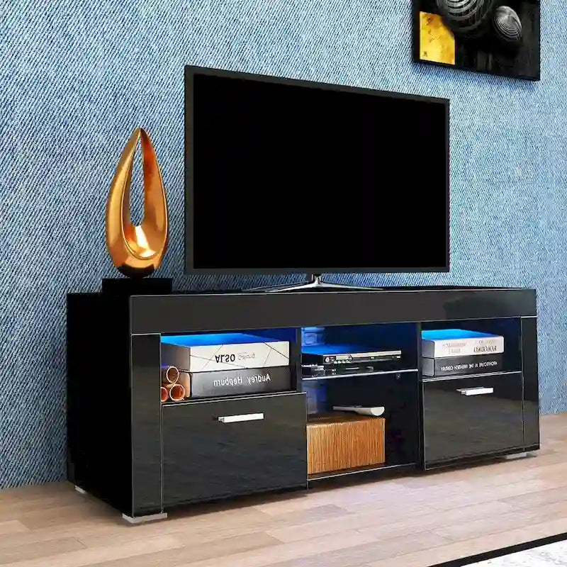 Modern LED TV Stand Media Console with LED lights, High Glossy - 51L*14W*16Hinch