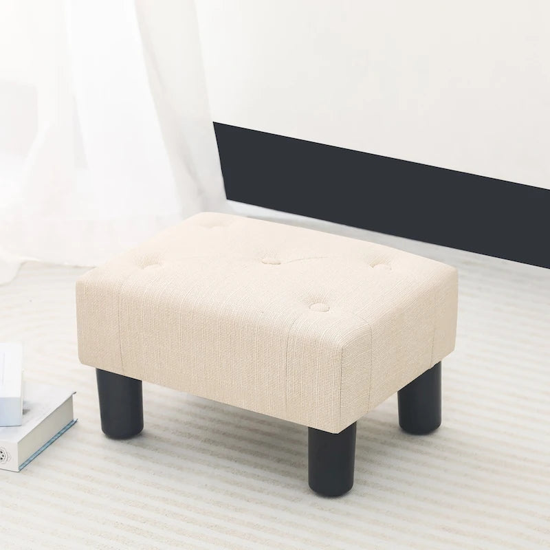 Adeco Button Tufted Linen Foot Stool Rectangular Small Ottoman 21
