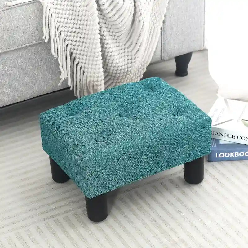 Adeco Button Tufted Linen Foot Stool Rectangular Small Ottoman 23