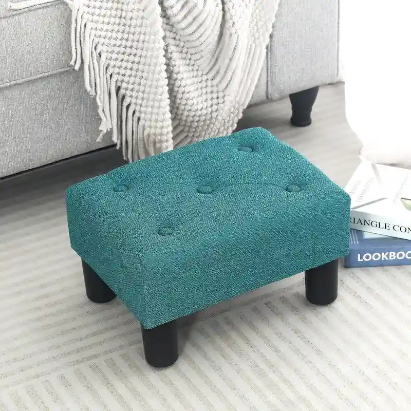 Adeco Button Tufted Linen Foot Stool Rectangular Small Ottoman 3