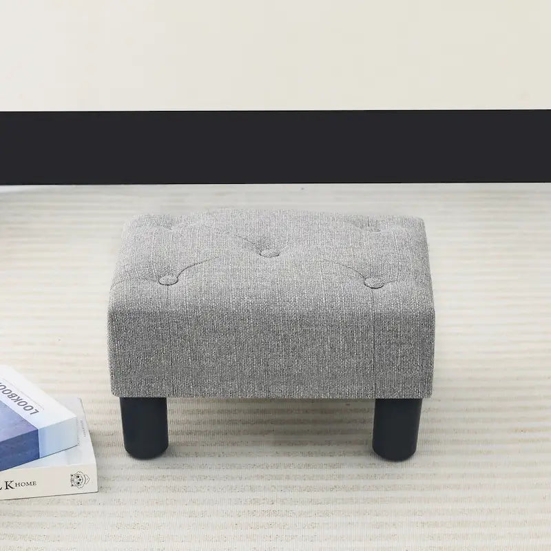 Adeco Button Tufted Linen Foot Stool Rectangular Small Ottoman 5