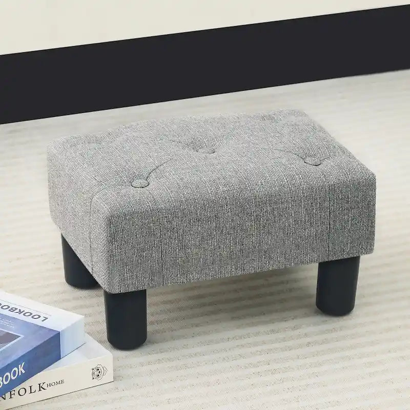 Adeco Button Tufted Linen Foot Stool Rectangular Small Ottoman 6