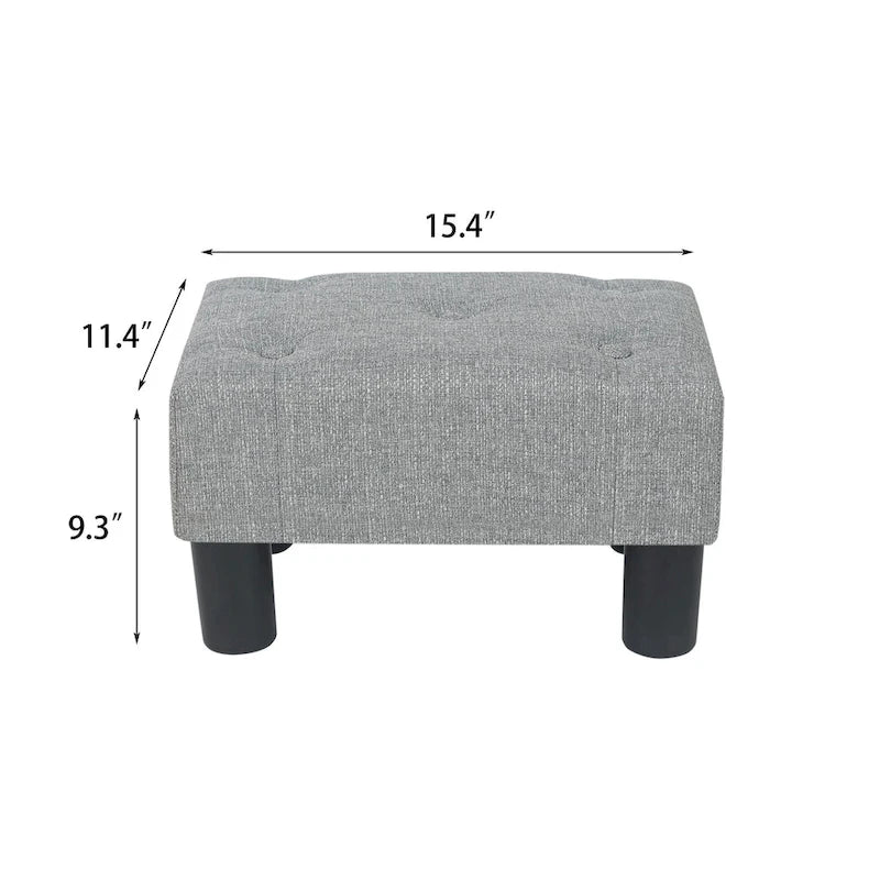 Adeco Button Tufted Linen Foot Stool Rectangular Small Ottoman 7