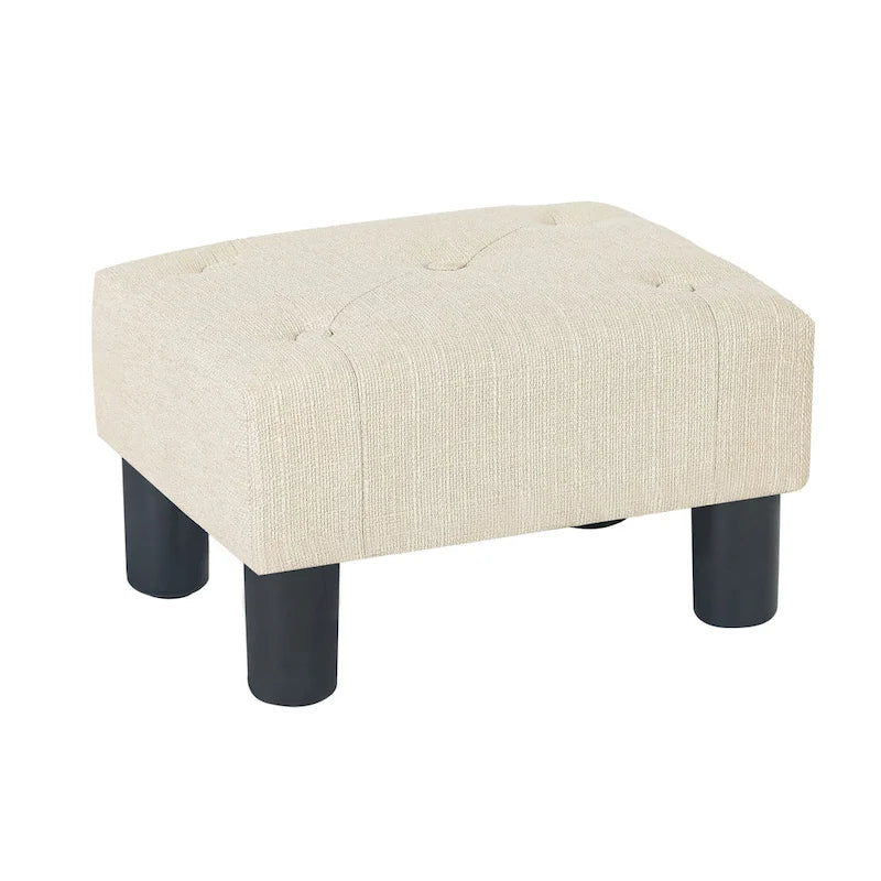 Adeco Button Tufted Linen Foot Stool Rectangular Small Ottoman 10