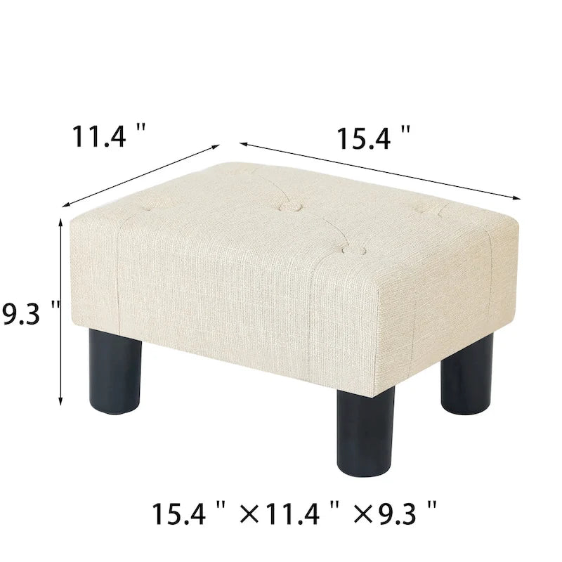 Adeco Button Tufted Linen Foot Stool Rectangular Small Ottoman 11