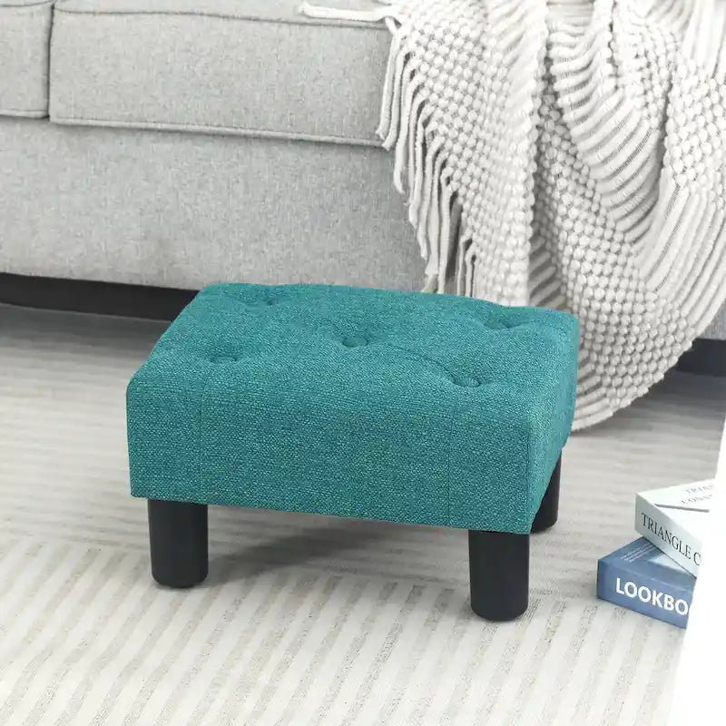 Adeco Button Tufted Linen Foot Stool Rectangular Small Ottoman 14
