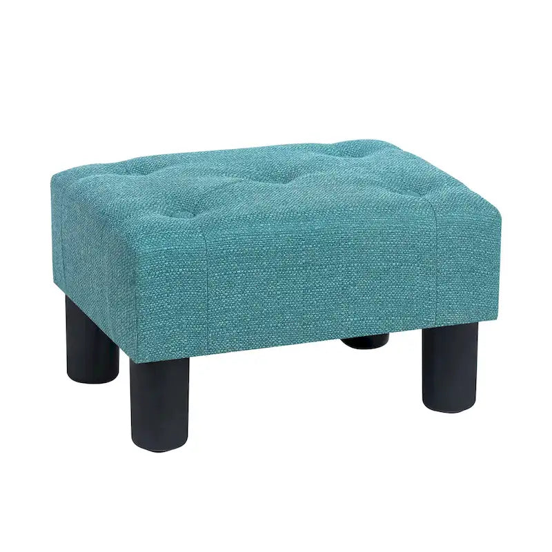Adeco Button Tufted Linen Foot Stool Rectangular Small Ottoman 16