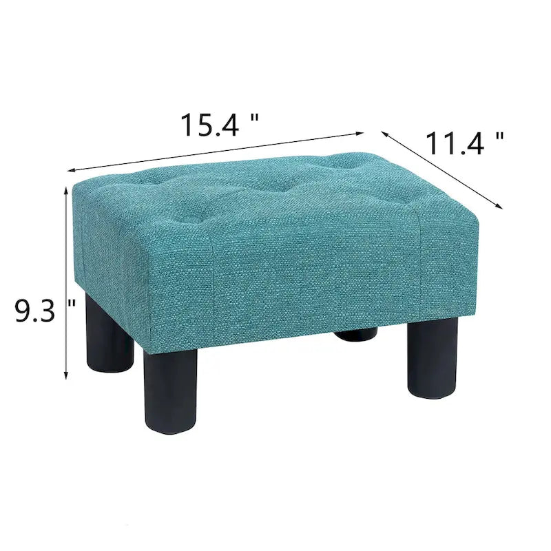 Adeco Button Tufted Linen Foot Stool Rectangular Small Ottoman 17