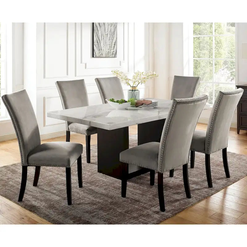Set da pranzo Cots 7 pezzi con piano in marmo grigio chiaro di Furniture of America