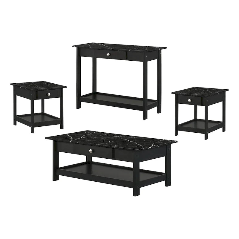 Set da 4 tavolini da caffè Denhour DH BASIC in gomma con mensole aperte e cassetto 5