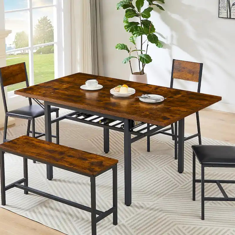 Modern Industrial 63.2 Extendable Dining Table w/Drop Leaf, Seats 6 20