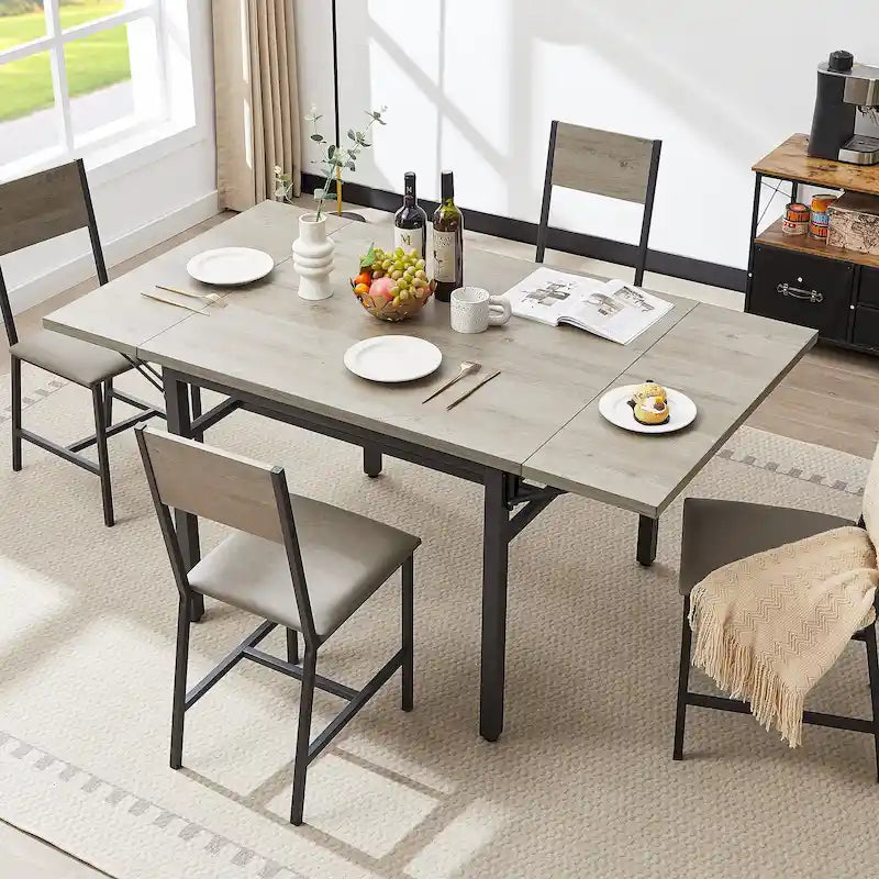 Modern Industrial 63.2 Extendable Dining Table w/Drop Leaf, Seats 6 21