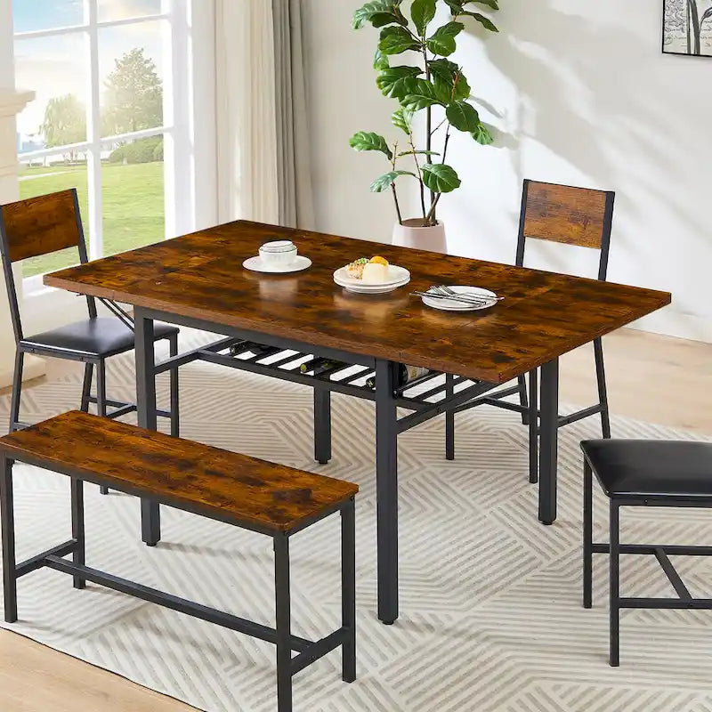 Modern Industrial 63.2 Extendable Dining Table w/Drop Leaf, Seats 6 3