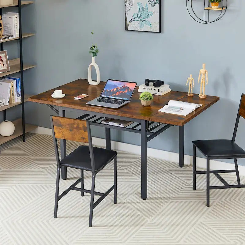 Modern Industrial 63.2 Extendable Dining Table w/Drop Leaf, Seats 6 4