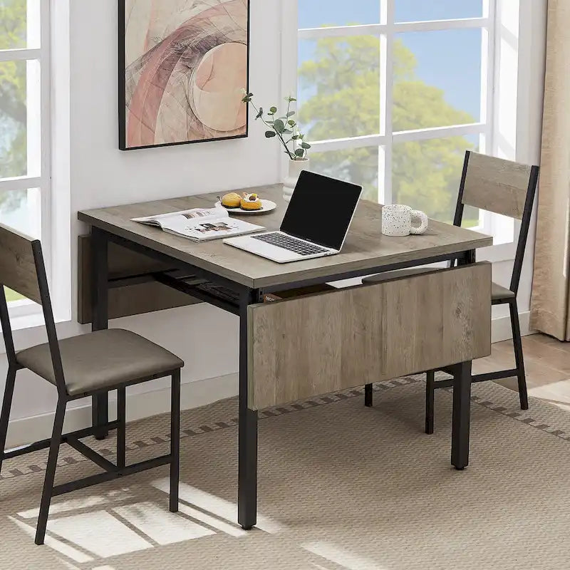 Modern Industrial 63.2 Extendable Dining Table w/Drop Leaf, Seats 6 5
