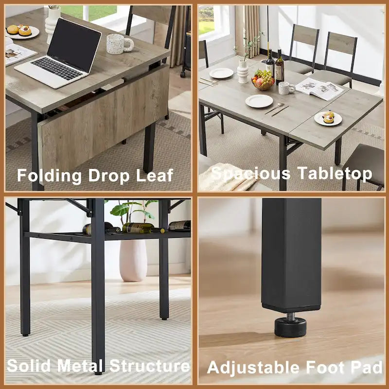 Modern Industrial 63.2 Extendable Dining Table w/Drop Leaf, Seats 6 8