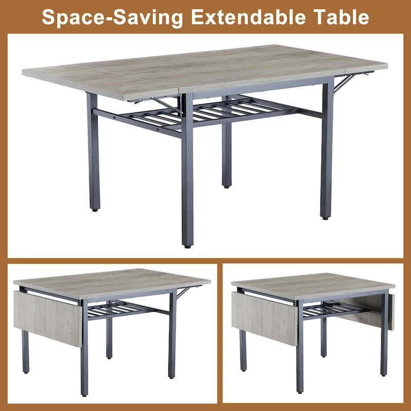 Modern Industrial 63.2 Extendable Dining Table w/Drop Leaf, Seats 6 9