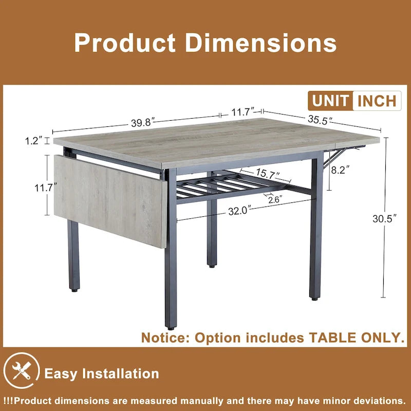 Modern Industrial 63.2 Extendable Dining Table w/Drop Leaf, Seats 6 10