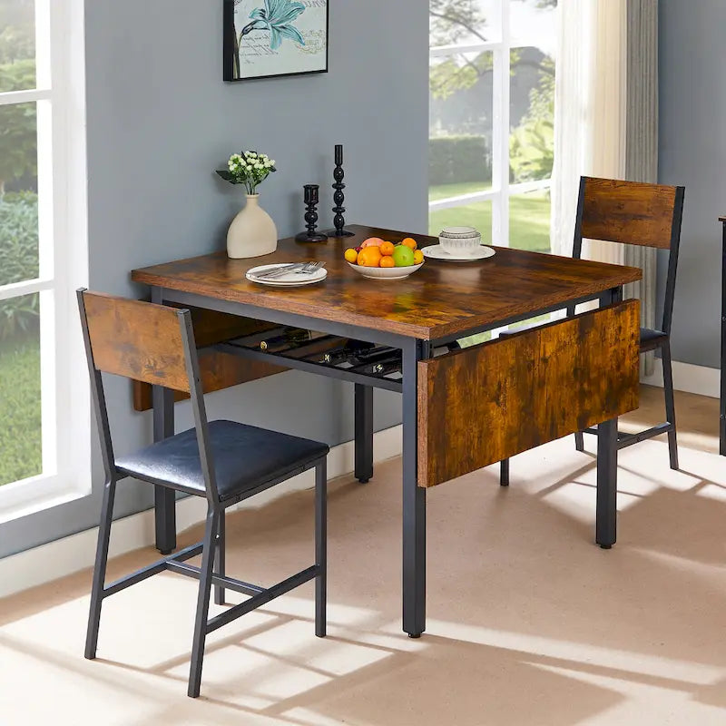 Modern Industrial 63.2 Extendable Dining Table w/Drop Leaf, Seats 6 13