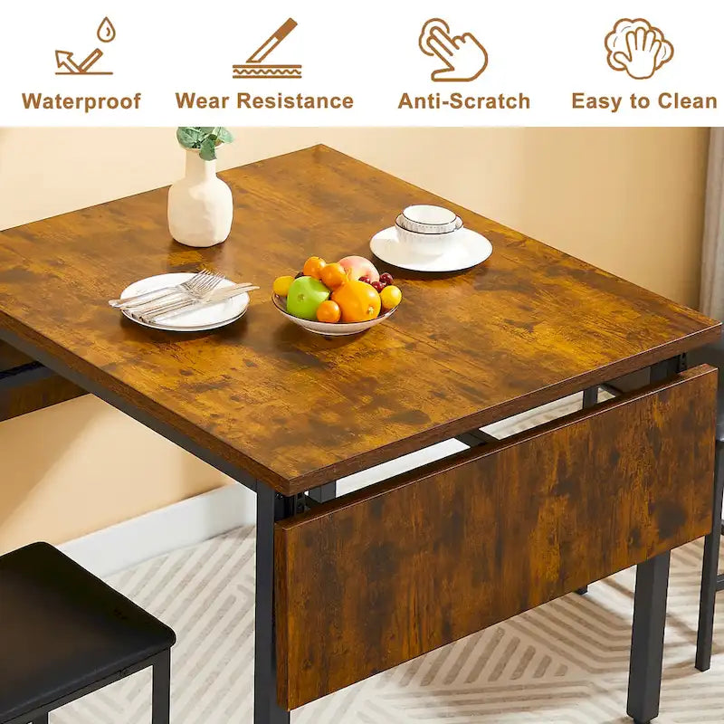 Modern Industrial 63.2 Extendable Dining Table w/Drop Leaf, Seats 6 14