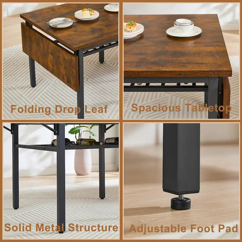 Modern Industrial 63.2 Extendable Dining Table w/Drop Leaf, Seats 6 15