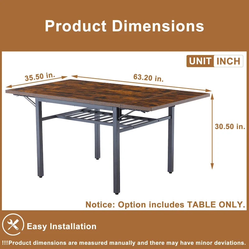 Modern Industrial 63.2 Extendable Dining Table w/Drop Leaf, Seats 6 17