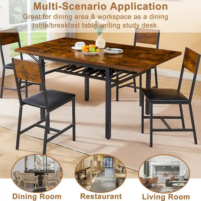Modern Industrial 63.2 Extendable Dining Table w/Drop Leaf, Seats 6 18