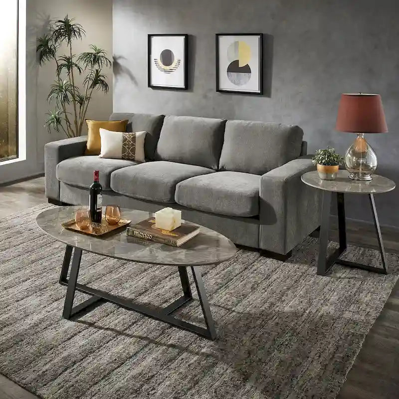Jurmala Glossy Sintered Stone with Grey Metal Base Tables by iNSPIRE Q Modern