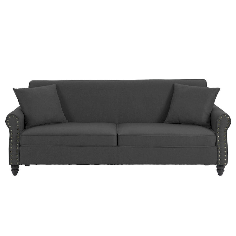 Divanetto da 73 pollici con braccioli arrotolati, rivestito in tessuto, con borchie decorative 6