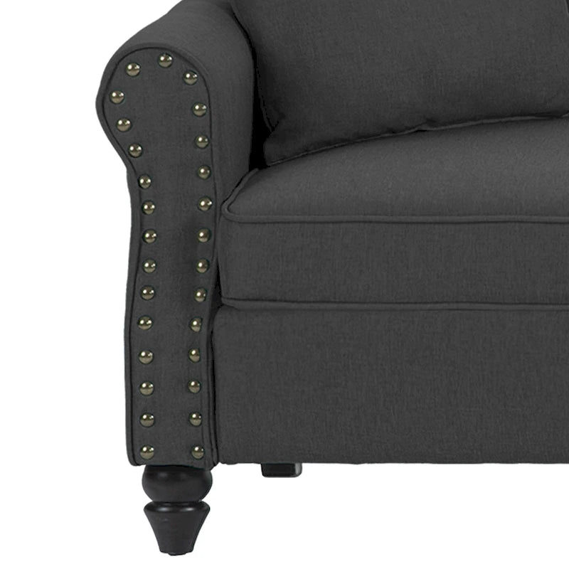 Divanetto da 73 pollici con braccioli arrotolati, rivestito in tessuto, con borchie decorative 7