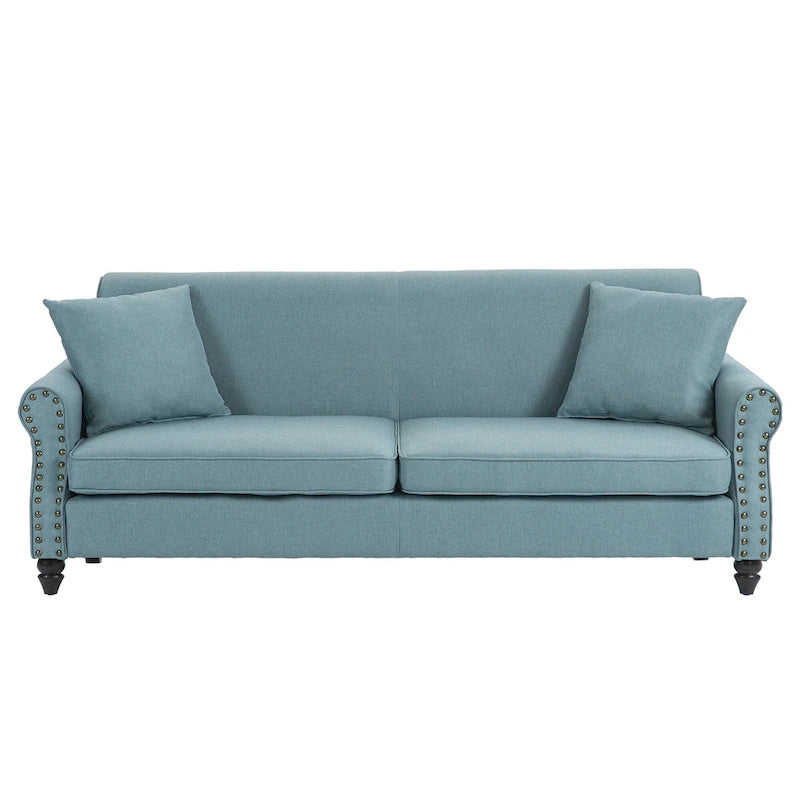 Divanetto da 73 pollici con braccioli arrotolati, rivestito in tessuto, con borchie decorative 12