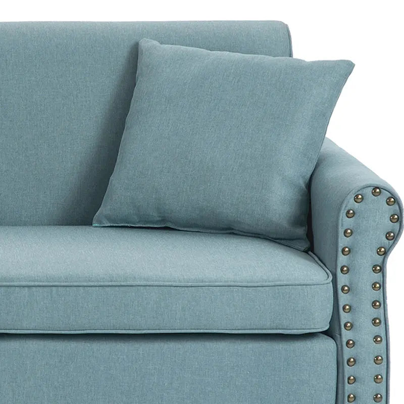Divanetto da 73 pollici con braccioli arrotolati, rivestito in tessuto, con borchie decorative 13