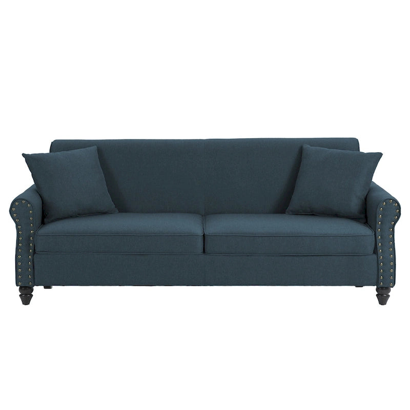 Divanetto da 73 pollici con braccioli arrotolati, rivestito in tessuto, con borchie decorative 17