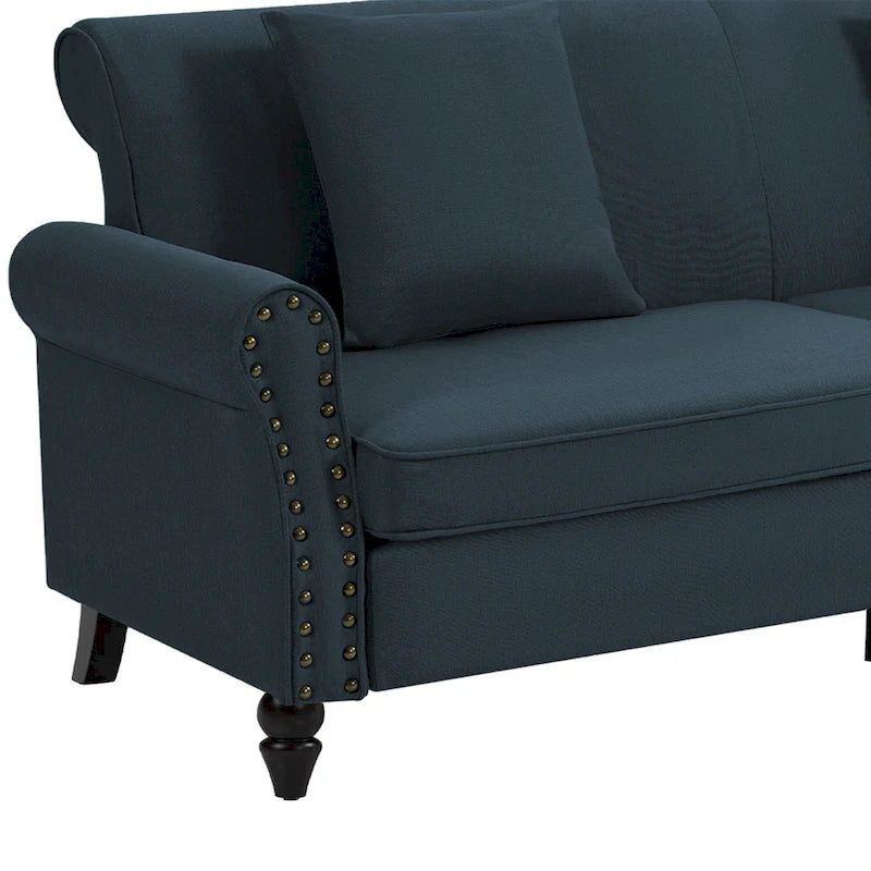 Divanetto da 73 pollici con braccioli arrotolati, rivestito in tessuto, con borchie decorative 18
