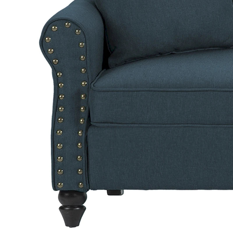 Divanetto da 73 pollici con braccioli arrotolati, rivestito in tessuto, con borchie decorative 19