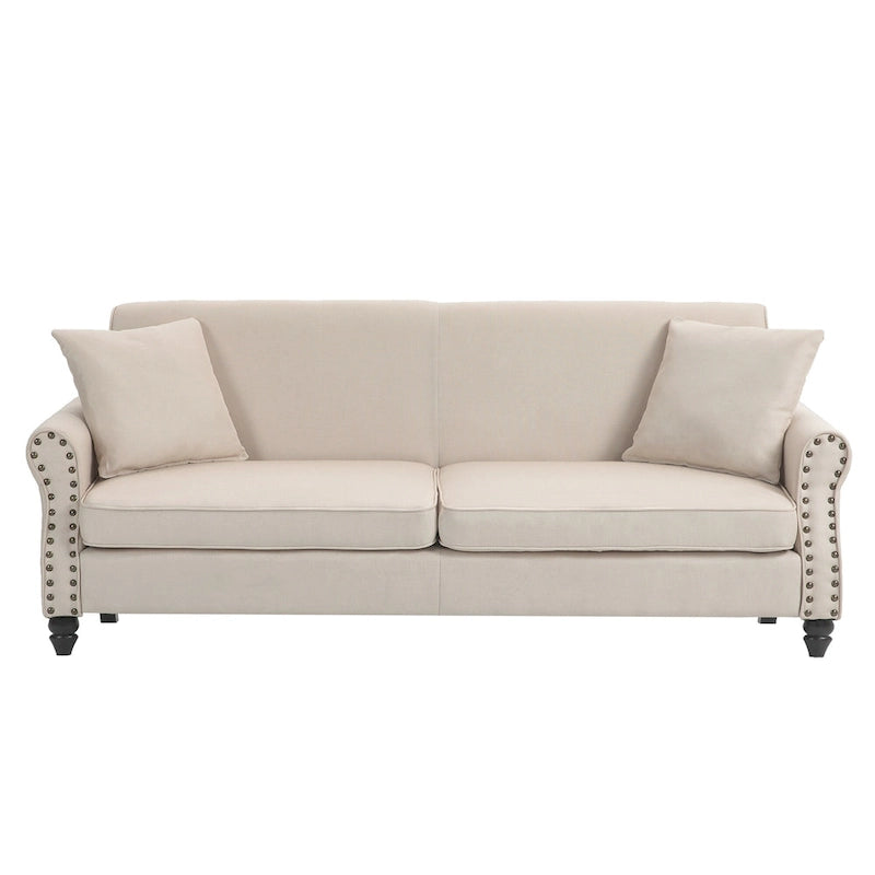 Divanetto da 73 pollici con braccioli arrotolati, rivestito in tessuto, con borchie decorative 23