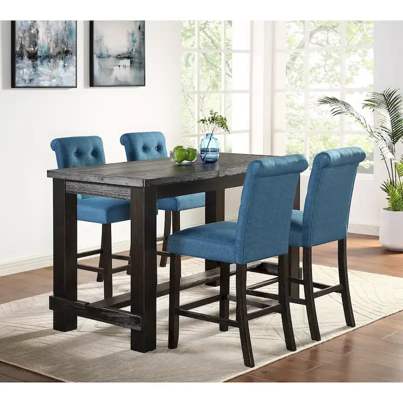 Roundhill Furniture Leviton Counter Height Antique Black Finished Wood 5-piece Dining Set 19