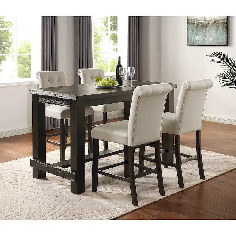 Roundhill Furniture Leviton Counter Height Antique Black Finished Wood 5-piece Dining Set 20