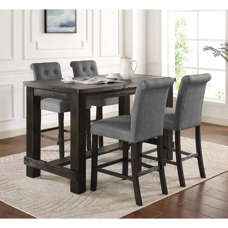 Roundhill Furniture Leviton Counter Height Antique Black Finished Wood 5-piece Dining Set 21