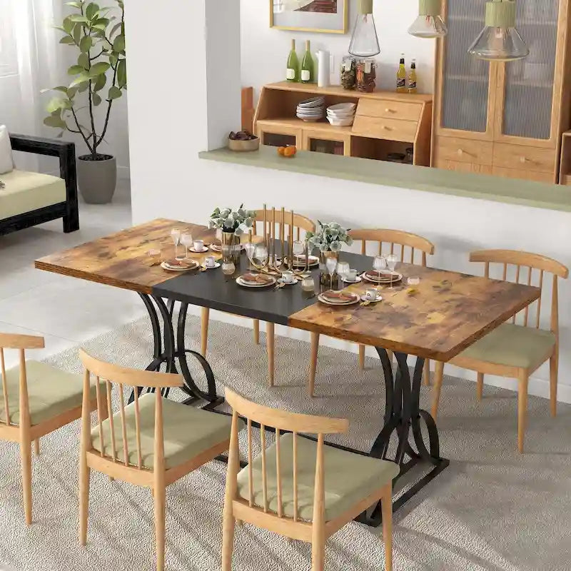 Moasis Farmhouse Rectangular Wood and Metal Dining Table for 6-8 People 14