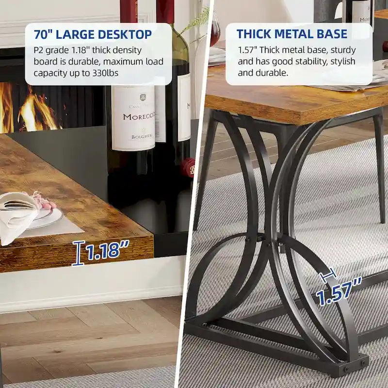 Moasis Farmhouse Rectangular Wood and Metal Dining Table for 6-8 People 3