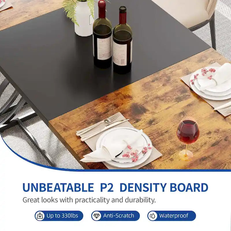 Moasis Farmhouse Rectangular Wood and Metal Dining Table for 6-8 People 4