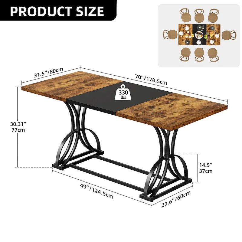 Moasis Farmhouse Rectangular Wood and Metal Dining Table for 6-8 People 6