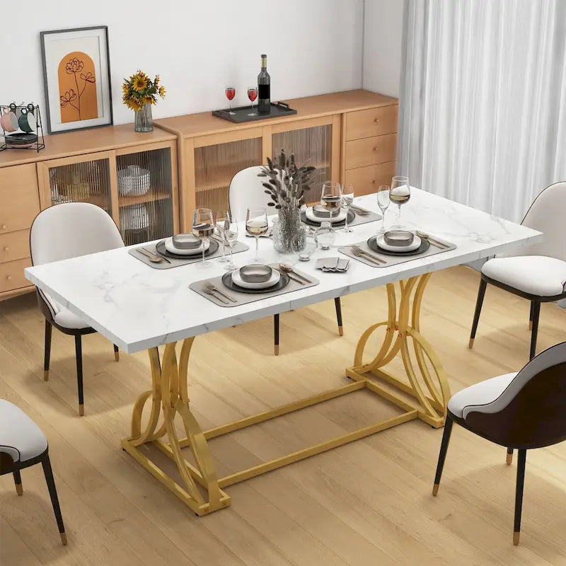 Moasis Farmhouse Rectangular Wood and Metal Dining Table for 6-8 People 7