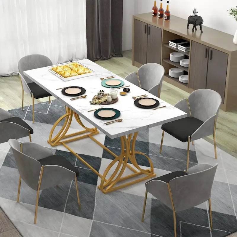 Moasis Farmhouse Rectangular Wood and Metal Dining Table for 6-8 People 8
