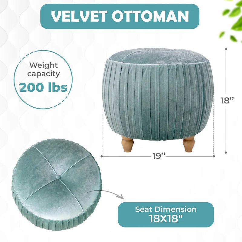 Helena Velvet Small Round Ottoman