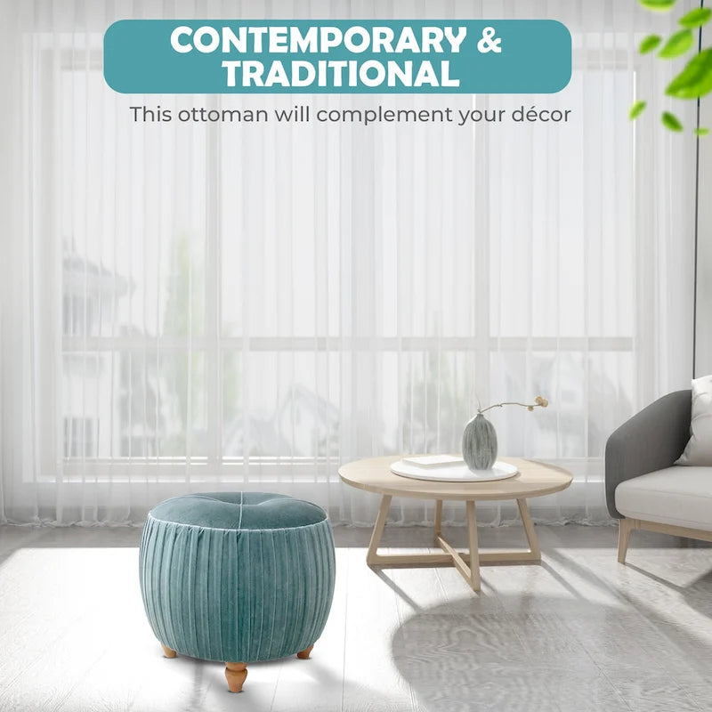 Helena Velvet Small Round Ottoman 6