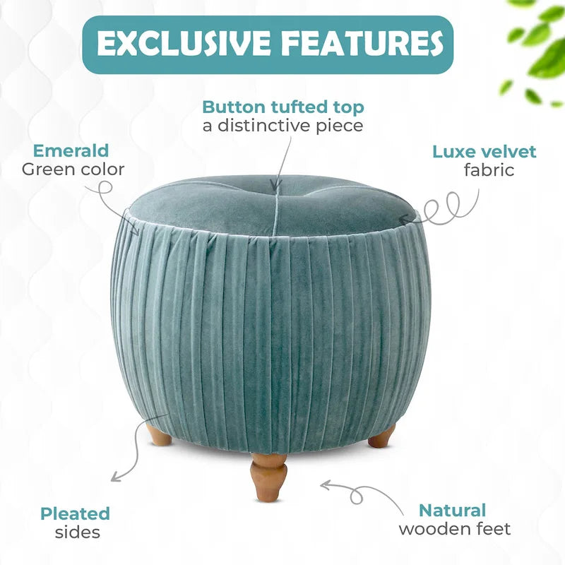 Helena Velvet Small Round Ottoman 7