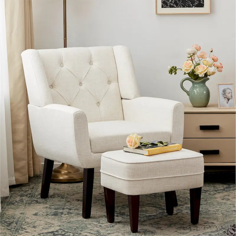 HUIMO Fabric Arm Chair Accent Chair and Ottoman Set Grey/ Beige/ Blue/ Dark Teal 31